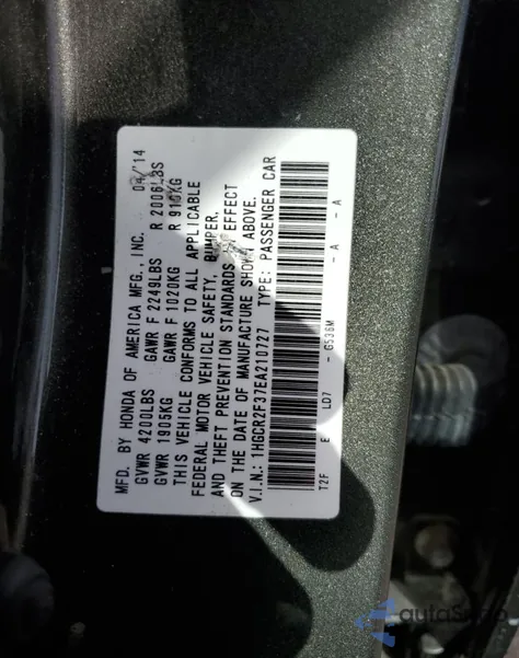 2014 Honda Accord Lx из США, поврежденный, VIN 1HGCR2F37EA210727